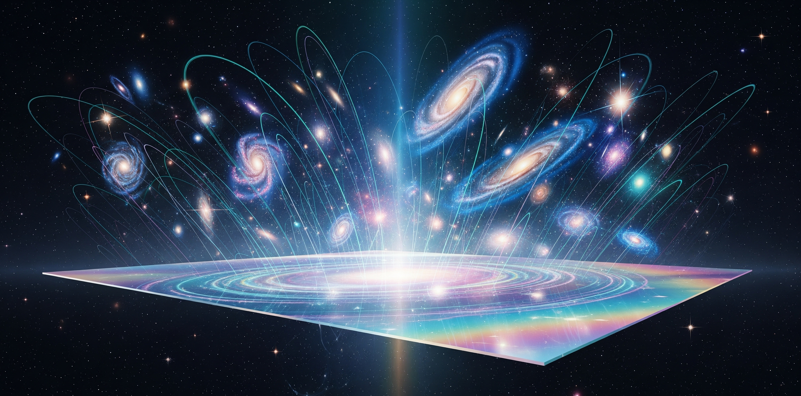 Holographic universe visualization showing a 3D reality being projected from a 2D surface